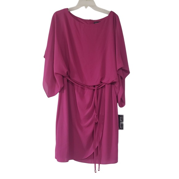NWT Jessica Howard Sheath Dress Womens Pink 12 Polyester Chiffon Dolman Sleeve - Picture 1 of 13